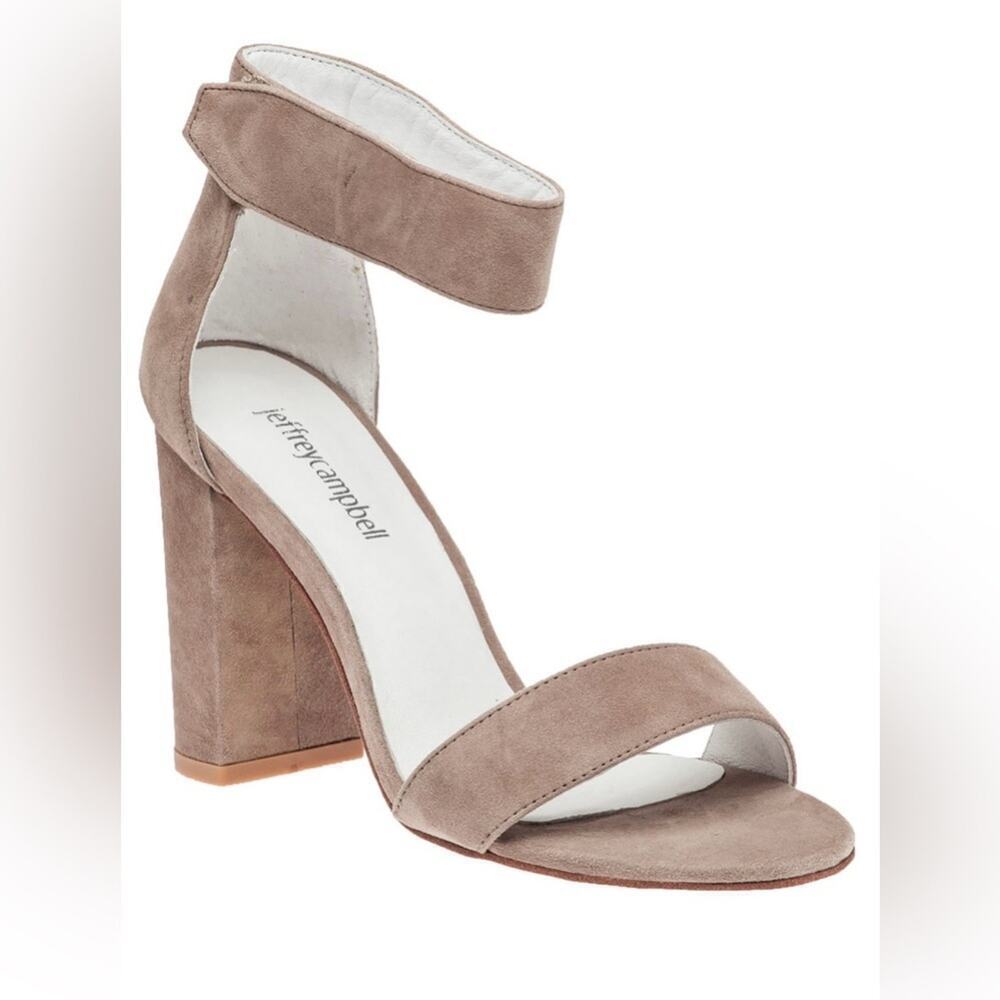 Jeffrey Campbell Lindsey Taupe Suede Block Heel Sandals Size 7.5